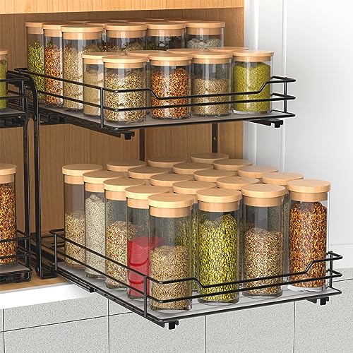 BOIVSHI 2-Tier Spice Rack, Pull Out Cabinet Organizer Spice Racks Height Adjustable Heavy Duty Metal Basket for Inside Cabinets & Pantry Closet(9.5''Wx10.5''Dx9.5''H) - size: 2 Tier,9.5''Wx10.5''Dx9.5''H