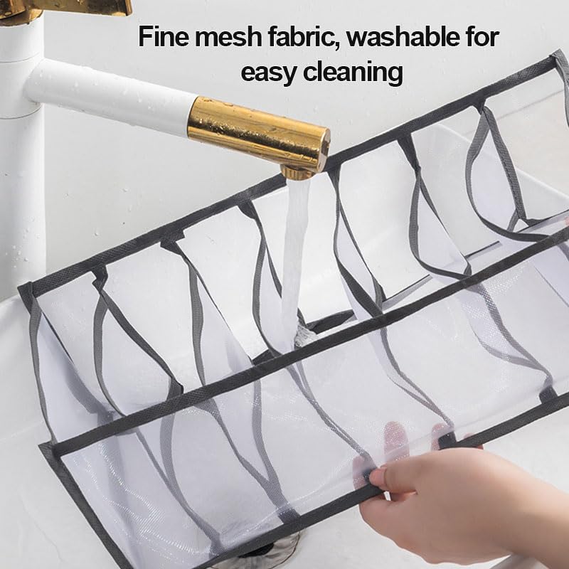 Socks Drawer Organizer Dividers, Foldable 11 Cell Drawer Organizers, Mesh Clothing Organizer Box for Socks Underwear,Grey - color: Grey