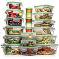 Razab 35 Pc Set Glass Food Storage Containers with Lids - Meal Prep Airtight Bento Boxes BPA-Free 100% Leak Proof (15 lids,15 glass & 5 Plastic Sauce/Dip Containers) - color: Green