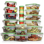 Razab 35 Pc Set Glass Food Storage Containers with Lids - Meal Prep Airtight Bento Boxes BPA-Free 100% Leak Proof (15 lids,15 glass & 5 Plastic Sauce/Dip Containers) - color: Green