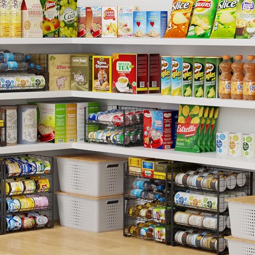 3-Pack Stackable Can Rack Organizer for Pantry, Adjustable Can Holder for Various Ounce of Cans up to 90, Rolling Can Dispenser for Canned Food Soup Goods Storage in Kitchen Cabniet, 2 Tier, Black - style: 2-Tier 3-Pack
