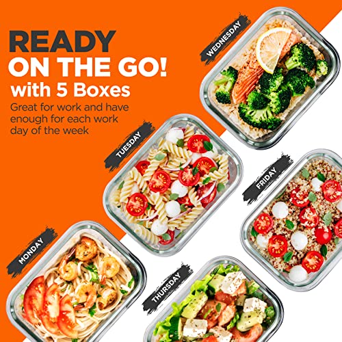 NutriChef 10-Piece Superior Glass Food Storage Containers Set (5 Containers + 5 Locking Lids),Stackable Meal-prep Design, BPA-free Airtight Clear Locking lids with Vent Lids & Air Hole, Wave - color: Wave Green