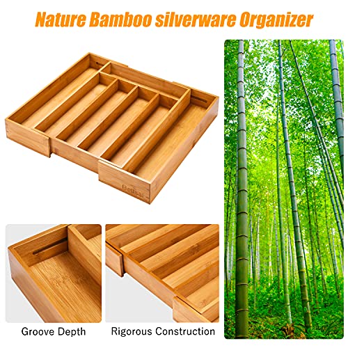 Bellsal Silverware Organizer Kitchen Drawer Organizer Expandable Bamboo Utensil Holder Cutlery Tray for Kitchen Utensil and Flatware Bedroom Office - color: Nature, size: 7 Slots Expandable