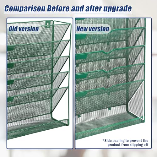 EASEPRES 6 Tier Desk File Organizer, Mesh Hanging Wall Mount Document Organization Stand, Desktop Vertical Mail Paper Folder Holder Rack with Bottom Tray for Office Cubicle, Sides Closed, Dark Green - color: Dark Green, size: 6 Tier Upgrade