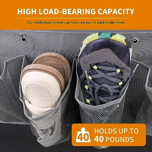 RVZONE RV Shoe Pockets 6 Large Pockets Heavy Hanging Bedside Storage Organizer with Sturdy Hooks Storage Pockets Hangs on bed for Shoes Toys and Tool Accessories - color: Grey, size: Mesh, 1pcs