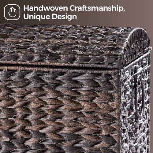 Honjourai Handwoven Storage Basket with Lid, 178L Plastic Rattan Storage Bin, Leather Buckle & Metal Frame, Large Metal Ring Handles, Storage Trunk for Bedroom, Laundry Room - color: Brown PE Rattan, size: 178L-Arched Lid