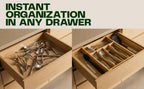 Premium Bamboo Utensil Drawer Organizer Expandable – Modular Silverware Organizer Adjustable Design w/Deep Compartments, Kitchen, & Office Drawer Dividers for Utensils, Cutlery, Makeup, Desk
