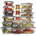 Razab 35 Pc Set Glass Food Storage Containers with Lids - Meal Prep Airtight Bento Boxes BPA-Free 100% Leak Proof (15 lids,15 glass & 5 Plastic Sauce/Dip Containers) - color: Gray