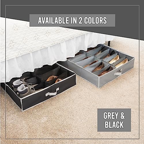 HOLDN' STORAGE Under Bed Shoe Organizer - Set of 2, Tear-Resistant 600D Material, Grey, Transparent Cover, Holds Up to 32 Pairs of Shoes - color: Grey, style: Set of 2