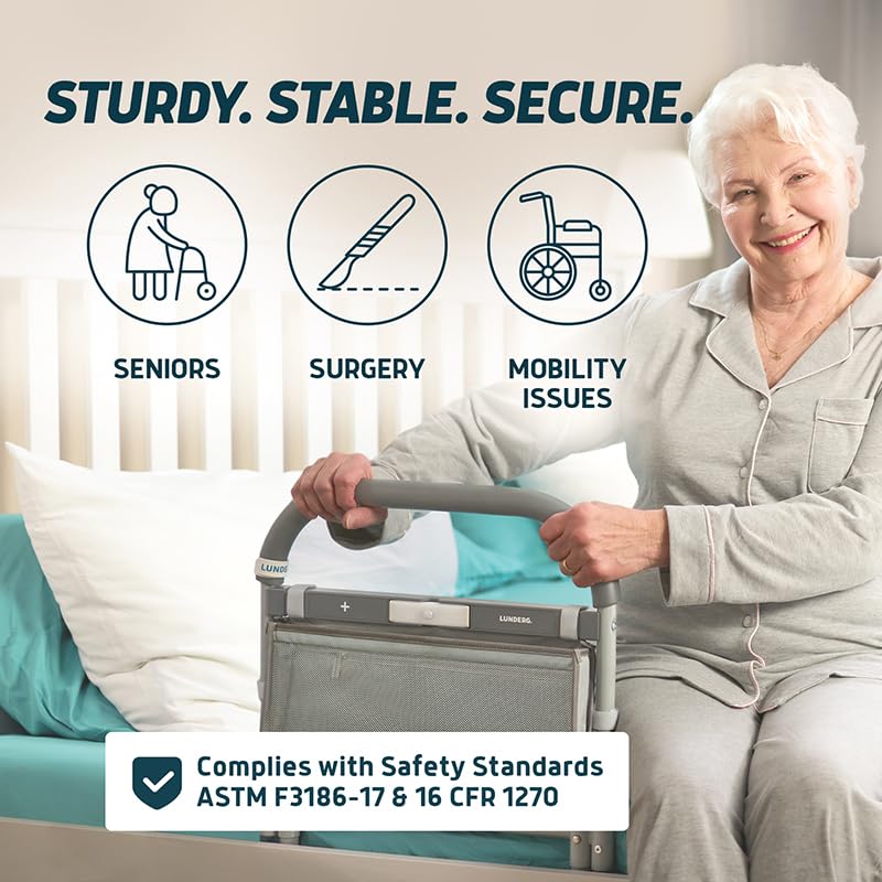 Lunderg Large Bed Assist Rail for Seniors with Motion-Activated Light & Storage Pocket - Easy to Install Bed Rails for Elderly Adults Safety & Post-Surgery - Helps Reduce Falls & Support Independence - size: 17.5"