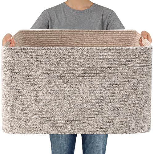 JMvicyroam Woven Blanket Basket,65L Large Storage Bin for Blankets Toys Clothes,Decorative Rope Basket for Living Room Bedroom with Handles, Oatmeal - color: Oatmeal, size: 65L