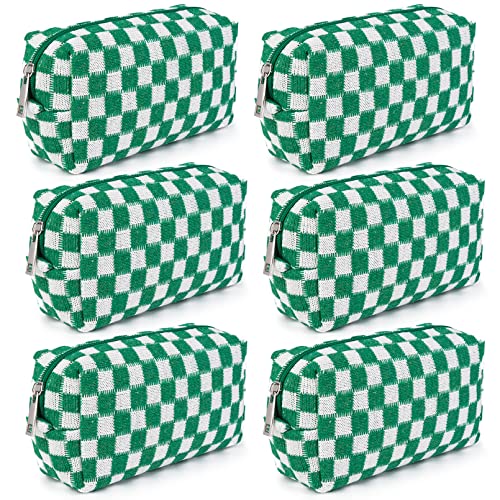 SOIDRAM Checkered Makeup Bag Preppy Cosmetic Bag Bulk Green Makeup Pouch Personalize Travel Toiletry Bag Organizer Cute DIY Makeup Brushes Storage Bag for Women - color: Green, size: 6 Pack