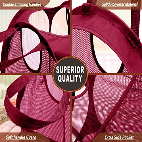 Strong Mesh Pop-up Laundry Hamper, Quality Laundry Basket with Durable Handles Solid Bottom High Carbon Steel Frame, Easy to Open and Fold Flat for Storage (Red) - color: Red, size: 1-Pack