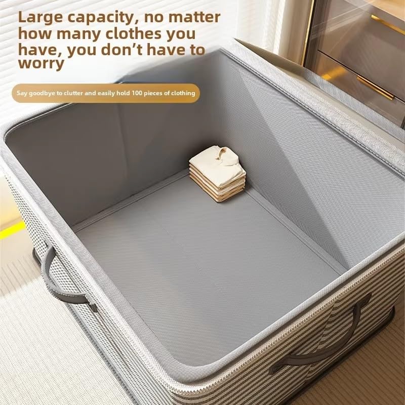 Foldable Storage Containers, Beige Striped Fabric Boxes with Lids, Stackable Closet Organizer Bins for Bedroom, Clothing Storage (Yellow, XL) - color: Yellow, size: XL