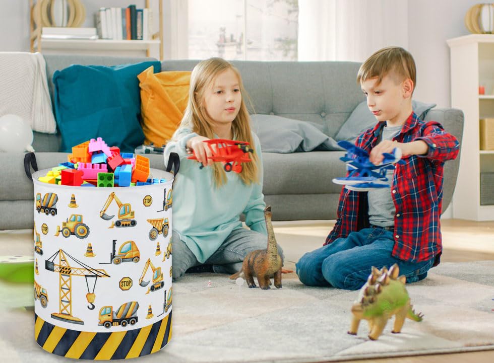 ESSME Kids Laundry Basket,Car Hamper Collapsible Canvas Waterproof Storage Bin for Boys, Nursery Hamper,Gift Baskets,toy bins(Engineering vehicle) - color: Engineering vehicle