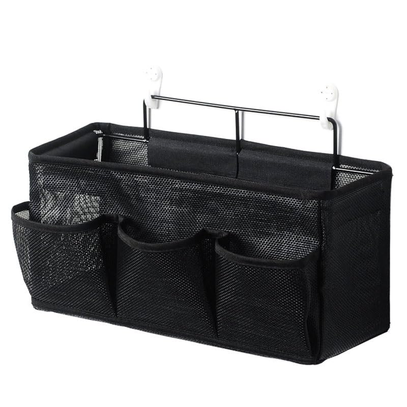 Bed Hanging Storage Bag，Bed Side Storage Pocket，Bunk Bed Hanging Storage Caddy with Hooks and Pockets for Bunk Beds Rails Book Phone Glasses Storage(Black(Wall-Mounted Model)) - color: Black(wall-mounted Model)