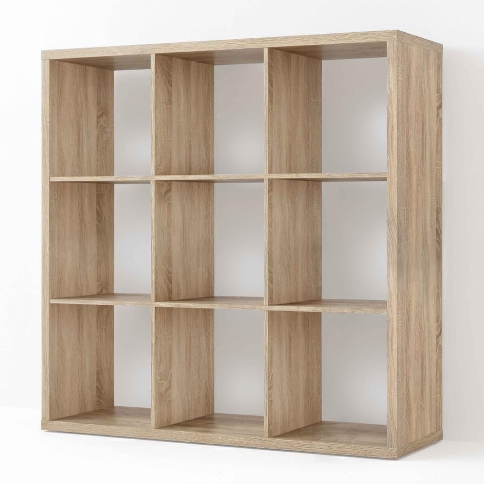 CAPHAUS Sturdy Room 13-Inch Cube Storage Organizer Shelf, with Extra Thick Exterior Edge, Open Storage Shelf Divider, Bookcase, 9-Cube, Natural Oak - color: Natural Oak, size: 9 Cube