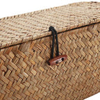 DECRAFTS Seagrass Storage Basket with Lid Rectangular Small Woven Shelf Baskets with Sections for Organize Snack Toys Tampon - color: Natural 3 Sections