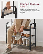 VASAGLE Coat Rack, Hall Tree with Shoe Bench for Entryway, Entryway Bench with Coat Rack, 4-in-1, with 9 Removable Hooks, a Hanging Rod, 13.3 x 28.3 x 72.1 Inches, Rustic Brown and Black UHSR40B - color: Rustic Brown + Black, size: 28.3"W