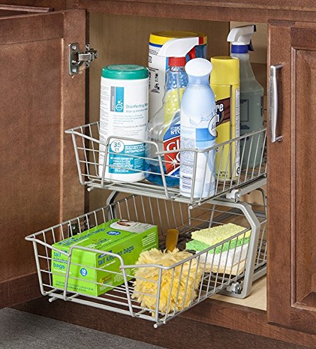 ClosetMaid 11 in. Pull Out Cabinet Organizer, 2 Tier, Heavy Duty, Slide Out Pantry Shelves Drawers for Kitchen, Bathroom, Nickel - color: Nickel, size: 11-Inch Two Tier