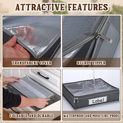 Panelee 6 Pcs 14 x 12 x 3 Inch Sweater Storage Bags Easy Gliding Zippered Sweater Package Organizer Closets Under The Bed Zippered Storage Bags with Label Pocket to Avoid Dust Dirt(Gray) - color: Gray