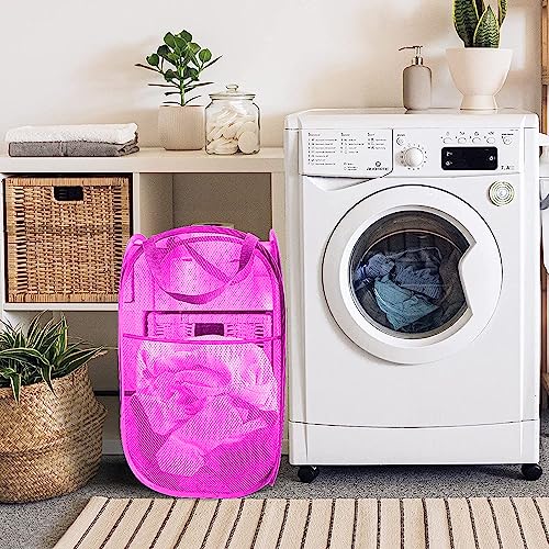 Larpur 2Pack Foldable Popup Laundry Basket, Collapsible Portable Mesh Clothes Washing Laundry Hamper with Reinforced Carry Handles (Pink) - color: 2*Pink