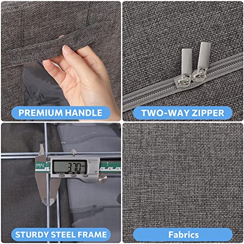 CYhom 3Pack Foldable Storage Bins - Frame Storage Box Linen Fabric Stackable Clothes Container Organizer with Clear Window & Carry Handles Large Capacity (Large-66L, Dark Gray) - color: Dark Gray, size: Large-66L