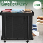 60 Gal(230L) High Grade Large Laundry Basket with Wheels, Rolling Laundry Hamper, Laundry Cart with Metal Frame and Removable Bag Design, Suitable for Laundry Room, Bedroom (Black, 3 Section 230L) - color: Black, size: 3 Section 230L