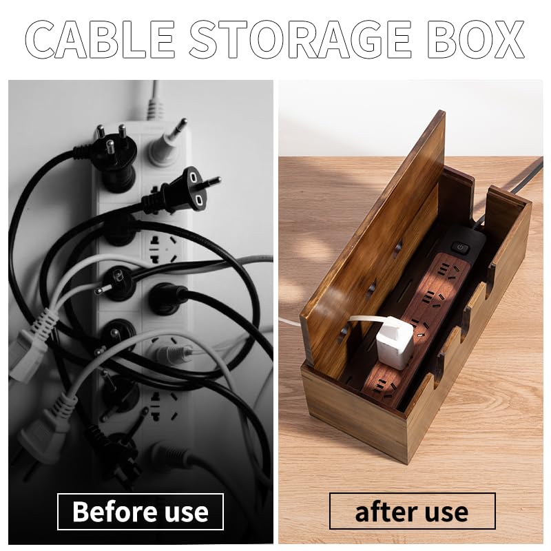Large Cable Management Box, Wooden Cord Hider Desk Organizer, Power Strip and Cord Hider Box, Surge Protector Floor Cable Organizer, for Desktop Home Office Kitchen