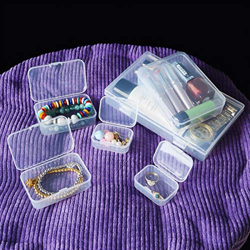 Goodma 24 Pieces Mixed Sizes Rectangular Empty Mini Clear Plastic Organizer Storage Box Containers with Hinged Lids for Small Items and Other Craft Projects - size: 4 Sizes