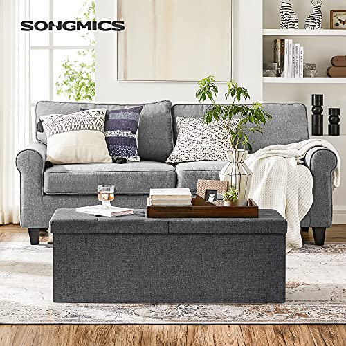 SONGMICS MAZIE Collection - 43 Inches Storage Ottoman, Foldable Storage Bench with Flipping Lid, 660 lb Load Capacity, for Entryway, Living Room, Bedroom, Dark Gray ULSF76GYZ - color: Dark Gray, size: 15"D x 43"W x 15"H