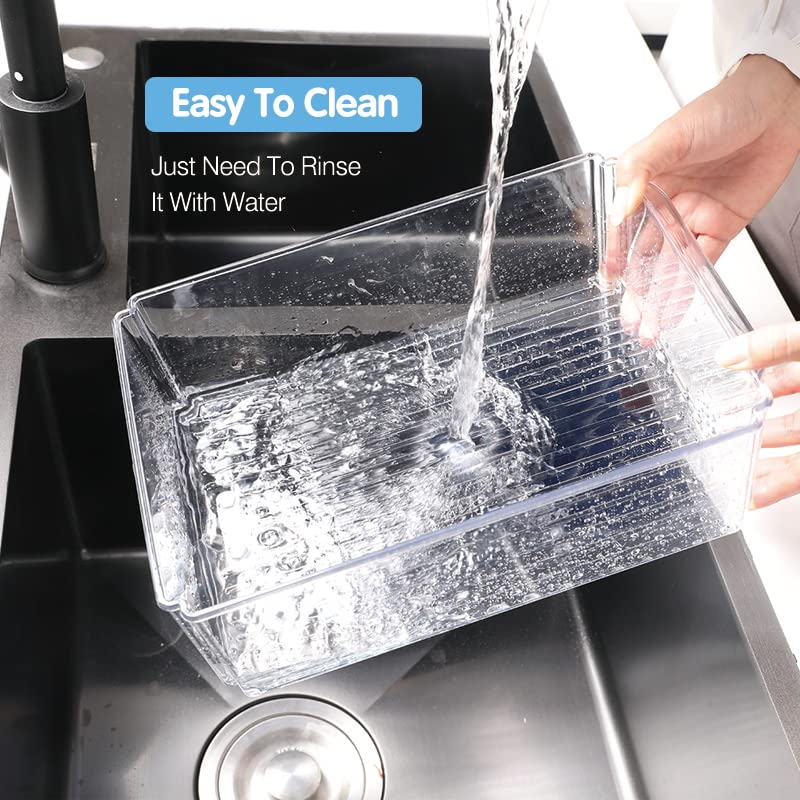 Pure Future 10-Pack Clear Fridge Organizer Containers with Lids, Stackable BPA-Free Refrigerator & Produce Storage Containers with Drain Tray & Anti-Slip Base for Fruits, Veggies & Drinks