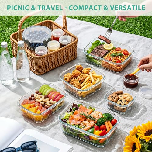 34-Piece Glass Food Storage Containers with Lids - (17 Containers & 17 Lids) - Airtight Glass Meal Prep Containers with Sauce Cups - Leakproof, BPA-Free, Microwave, Oven & Freezer Safe - Grey - color: Grey