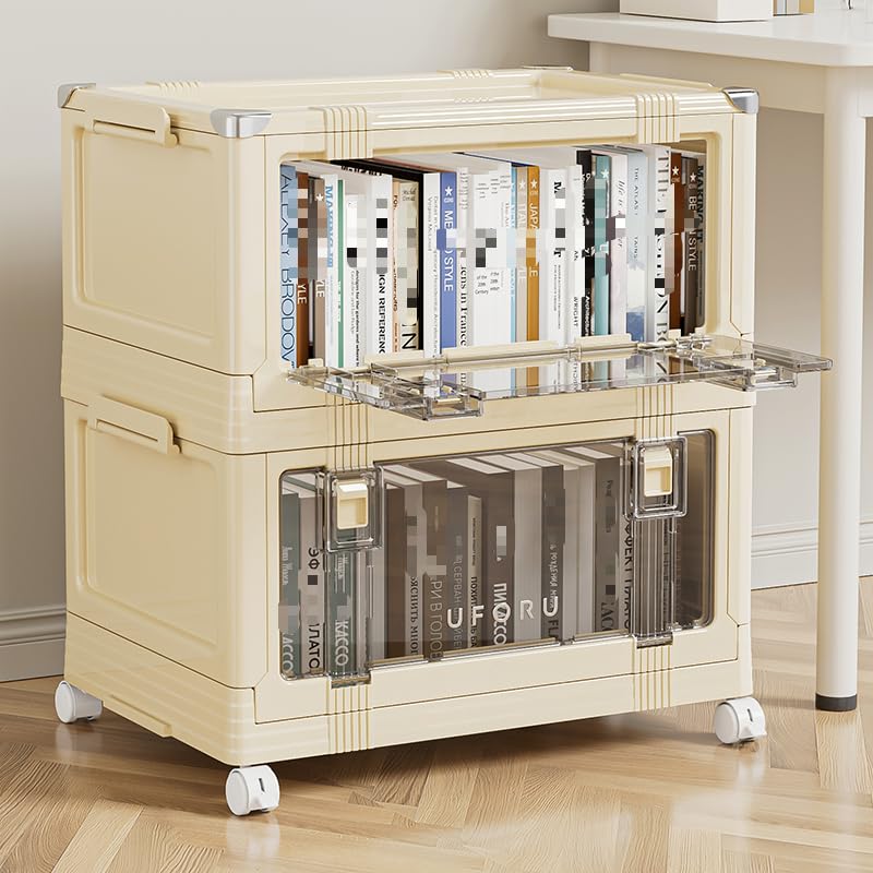 4 Tier Stackable Organiser With Door And Wheels Foldable Storage Box,For Wardrobes,Living Rooms,Bedrooms And Offices(White)