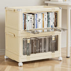 4 Tier Stackable Organiser With Door And Wheels Foldable Storage Box,For Wardrobes,Living Rooms,Bedrooms And Offices(White)