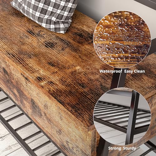 IRONCK Storage Bench, Industrial Shoe Rack Bench with Storage Box, Holds Up to 240 LB Shoe Organizer for Entryway, Bedroom, Closet & Hallway, Entryway Bathroom