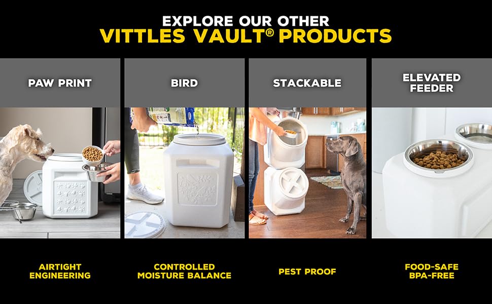 Vittles Vault Traditional Pet Food Storage Container For Dog Kibbles/Bird Seed/Oatmeal/Rice/Flour/Cereal, BPA Free Plastic, Sealed Airtight For Cat Food, Up To 80 lb, Made in USA, With Scoop, Gray - size: 80 Pounds