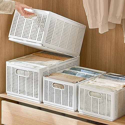 Wardrobe Clothes Organizer, 5 or 7Grids Closet Jean Storage Bins with Handles Drawer Organizer for Clothing Foldable Drawer Dividers with Adjustable for Sweater, Pants (Large 5 Grids: 4 Baffles) - size: Large 5 Grids: 4 Baffles