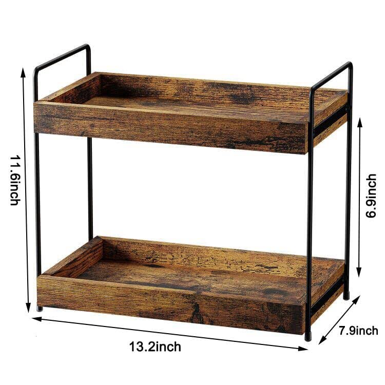 2-Tier Bathroom Counter Organizer, Wood Kitchen Countertop Spice Rack, Vanity Cosmetic Makeup Organizers Shelf for Bathroom Storage Organization, Rustic Brown - size: 2 Tier