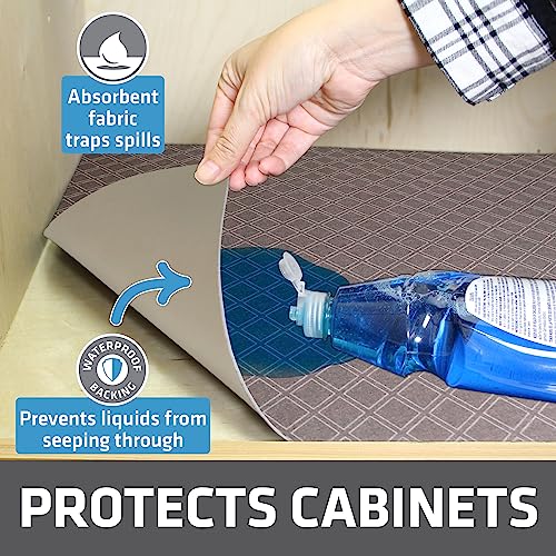 Drymate Premium XL Under Sink Mat, Waterproof Cabinet Protection Mats for Kitchen & Bathroom, Absorbent Shelf Liners, Slip-Resistant, Non-Adhesive, Machine Washable (USA Made)(24”x59”)(Taupe) - color: Taupe Diamond Squares, size: 24"W x 59"L