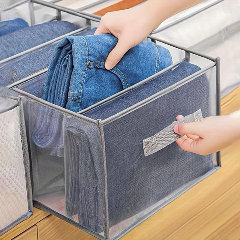 1pc Wardrobe Clothes Organizer with Handle 7 Grids Drawer Organizer Clothes for Jeans T-Shirts Washable Clothes Storage Organizer for Folded Clothes, used for in car storage