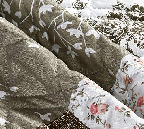 Brilliant Sunshine Rose and Toile Patchwork Couch Armrest 5 Pockets Organizer, Slip Resistant Armchair Caddy, Washable Remote Controls Holder, Storage for Magazine, Tablet, Phone, 35×13", Rose Grey - color: Rose Grey