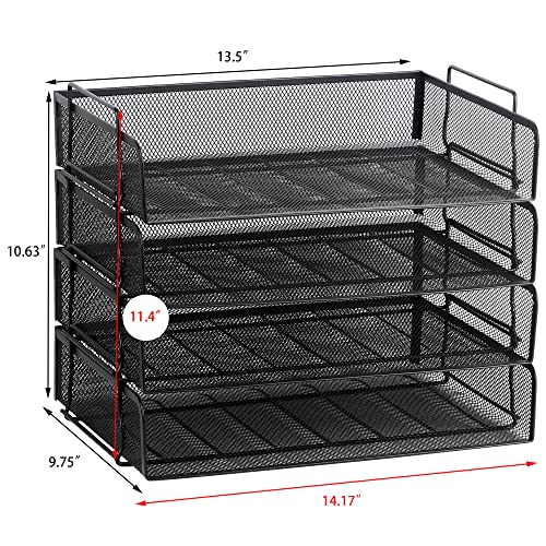 EASEPRES 4 Pack Stackable Desk Paper Tray, Metal Mesh Desktop Document Letter File Organizer for Office Home School, 13.5'' L x 9.75'' W x 11'' H, Black - color: 4 Pack Black