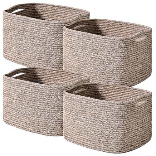 ICERZCZ Storage Baskets for Shelves Organizing, Woven Cotton Rope Baskets for Storage, Book Basket, Decorative Shelf Basket, 12.5"Lx9.1''Wx7.9''H (4 Packs) Dark Brown - color: Dark Brown, size: 12.5"(l)×9.1"(w)×7.9"(h)