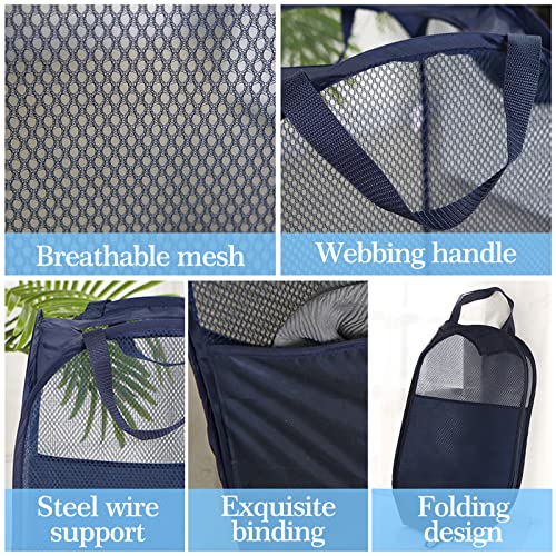 AQQA 6 Pcs Handy Laundry Collapsible Mesh Foldable Hampe (Black/White/Blue),Popup Laundry Basket with Durable Handles,Pop-up Mesh Hamper Dirty Clothes Basket for Kids Room, College Dorm or Travel - color: BlueWhiteBlack, size: 24x14