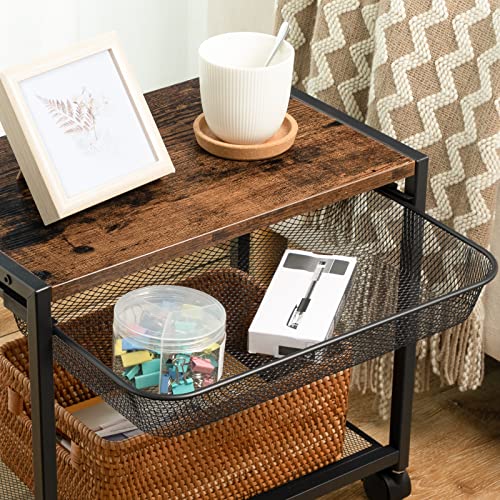 HOOBRO Under Desk Printer Stand, Industrial Printer Cart with Storage Shelf, 2-Tier Mobile Printer Table on Wheels, Heavy Duty Machine Storage Rack for Office and Home Rustic Brown + Black BF12PS01