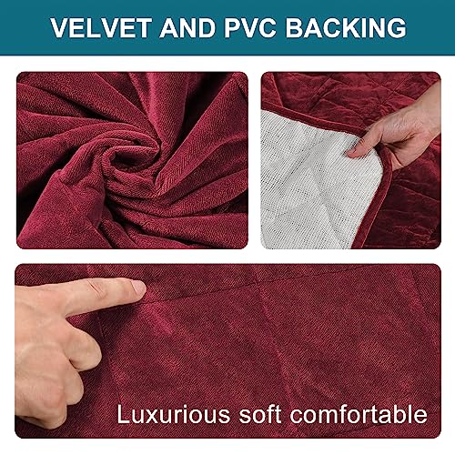 Non-Slip Sofa Armrest Protector,Thick Velvet Armrest Covers for Chairs and Sofas Couch with Side Pocket,Armrest Storage Organizer,Washable Arm Covers for Dogs，Set of 2 (Burgundy) - color: Burgundy