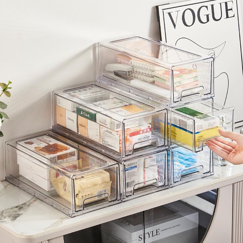 clear Drawer-Type Plastic Storage Box Bins Organizer，Family First Aid Kits Medicine cabinet Box Organizer,Closet ，Shelf，Ointments, Adhesive Bandages，Cosmetics,Office Items (clear, 2M) - size: 2M