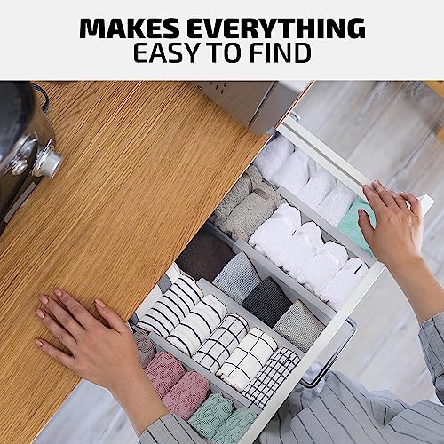 4-Pack Bamboo Drawer Dividers - 12.2 to 17.3 Inches Deep, 2.6 Inches High, Adjustable Expandable Drawer Organizer Dresser Separator for Clothes, Utensils, Kitchen, Bathroom, Office Storage, Gray - color: Gray, size: 2.6-Inch High (4-pk)