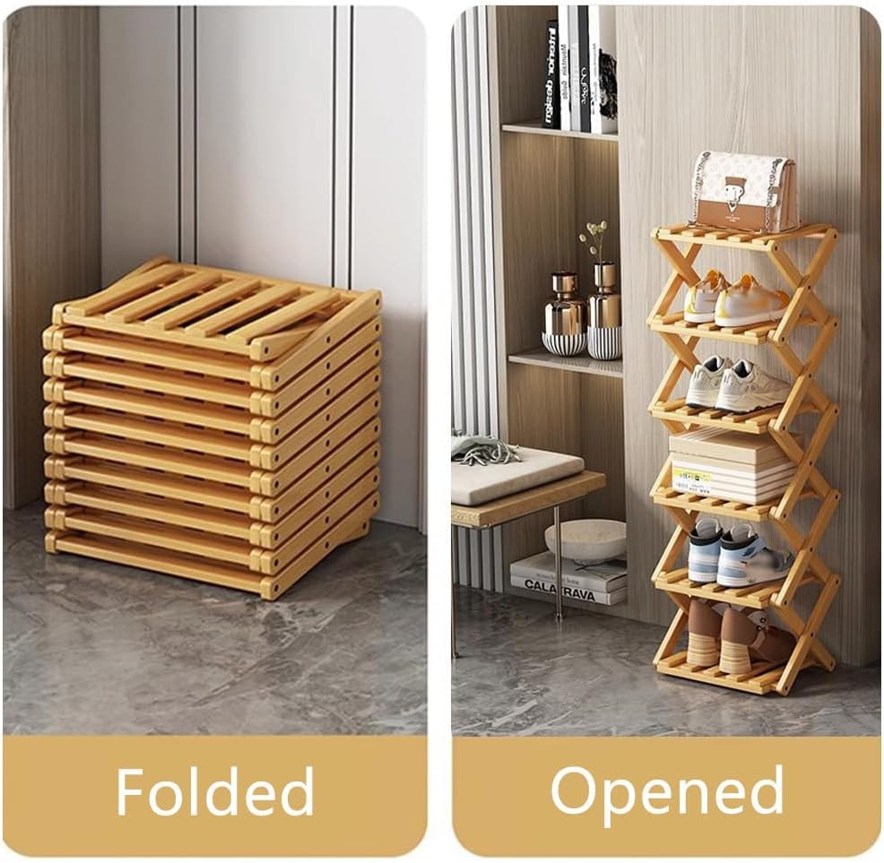 Vertical Narrow Shoe Rack, 6 Tier Portable Folding Shoe Storage Rack, Without Installation Free Standing Shoe Rack for Corridors, Bedrooms Living Room Corner and Small Spaces (6 Tier) - size: 6 Tier